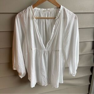 Mimi & Roger Shirt Blouse‎ Tunic Long Sleeves Open Collar 36 White Popover